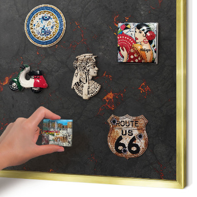 Metal magnet board with a gold frame Volcanic lava