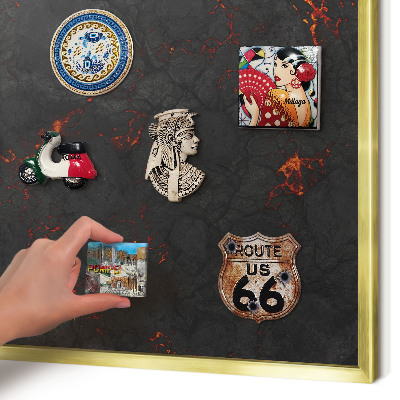 Metal magnet board with a gold frame Volcanic lava