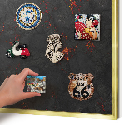 Metal magnet board with a gold frame Volcanic lava