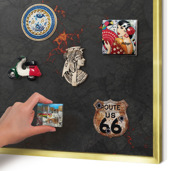 Metal magnet board with a gold frame Volcanic lava