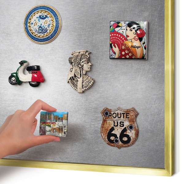 Metal magnet board with a gold frame Metallic surface