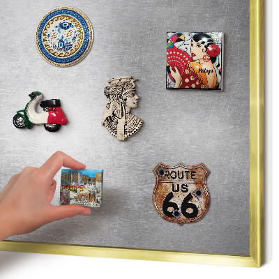 Metal magnet board with a gold frame Metallic surface