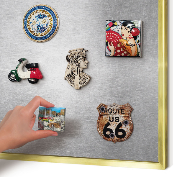 Metal magnet board with a gold frame Metallic surface