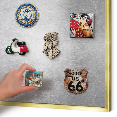 Metal magnet board with a gold frame Metallic surface