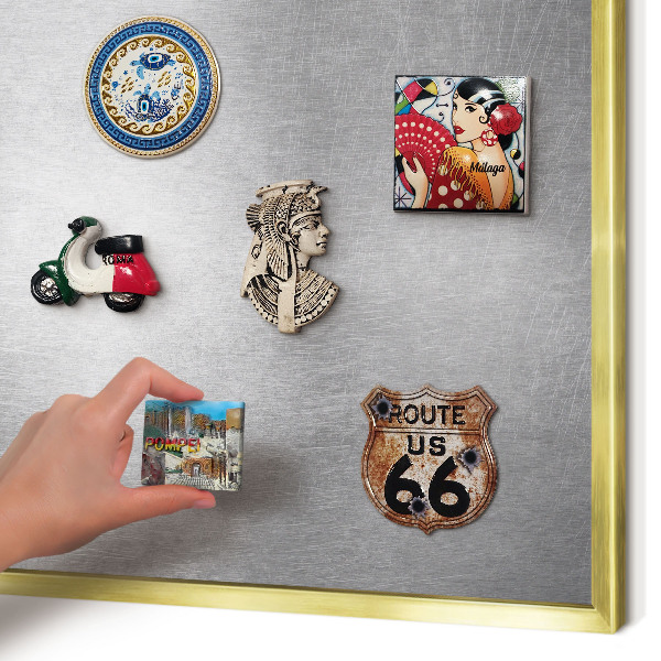 Metal magnet board with a gold frame Metallic surface