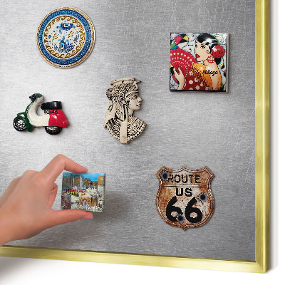 Metal magnet board with a gold frame Metallic surface