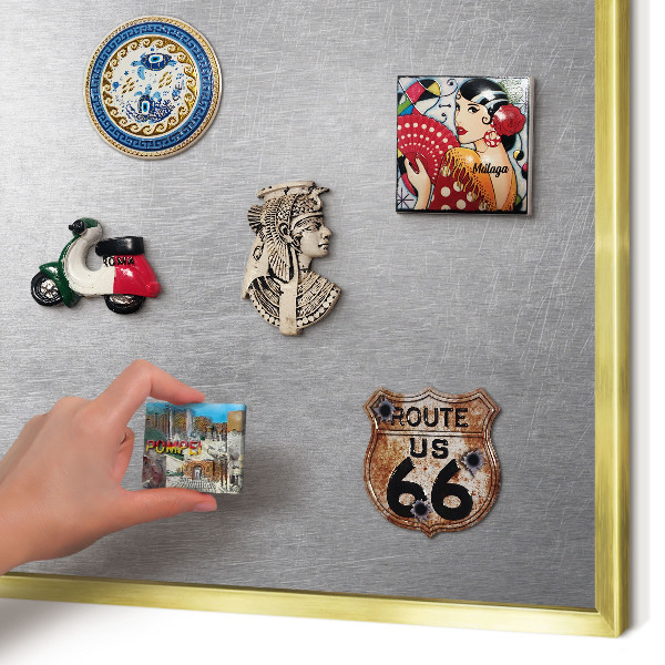 Metal magnet board with a gold frame Metallic surface
