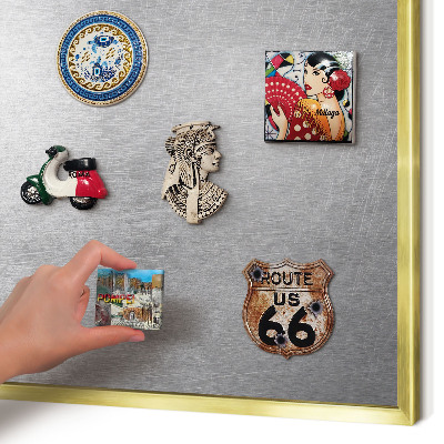 Metal magnet board with a gold frame Metallic surface
