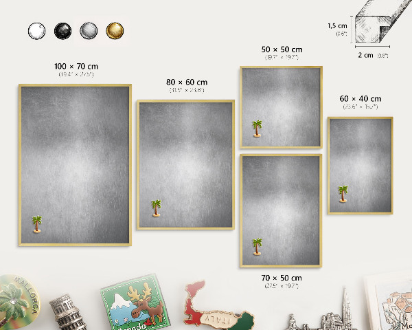 Metal magnet board with a gold frame Metallic surface