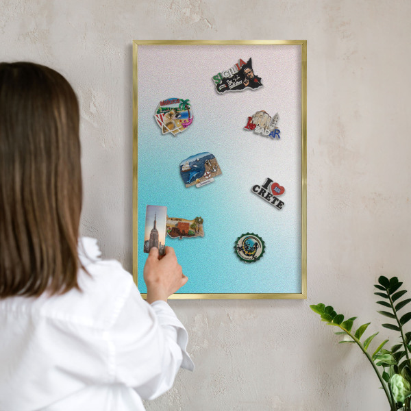 Metal magnet board with a gold frame Pastel abstraction