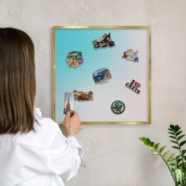 Metal magnet board with a gold frame Pastel abstraction