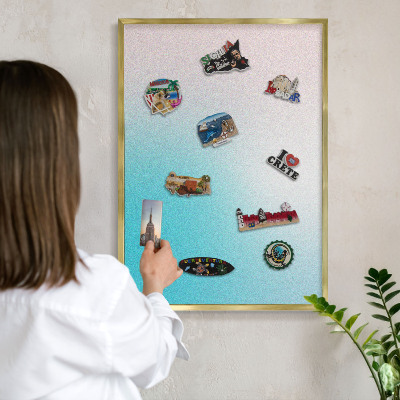 Metal magnet board with a gold frame Pastel abstraction