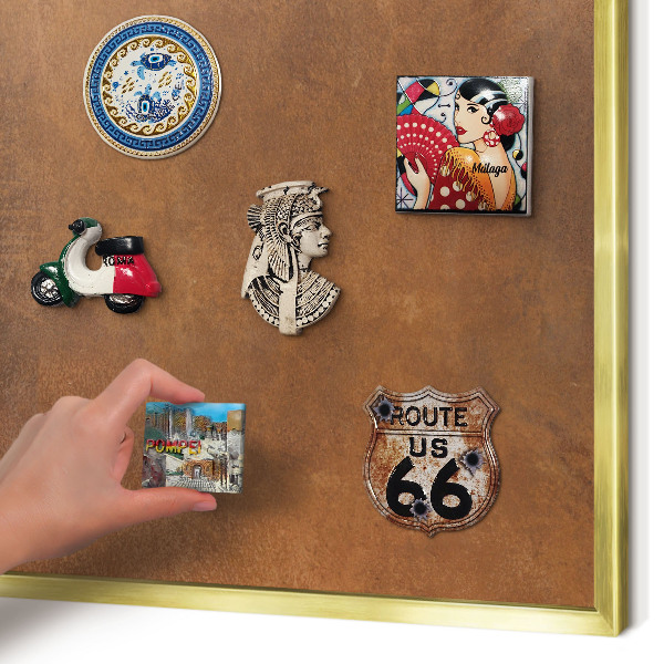 Magnetic board for magnets in a gold frame Brown texture