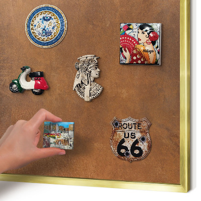 Magnetic board for magnets in a gold frame Brown texture