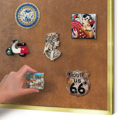 Magnetic board for magnets in a gold frame Brown texture