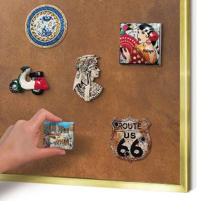Magnetic board for magnets in a gold frame Brown texture