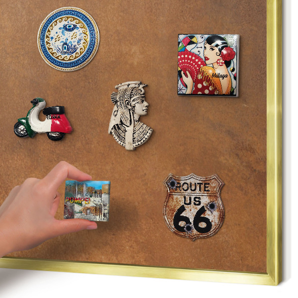 Magnetic board for magnets in a gold frame Brown texture