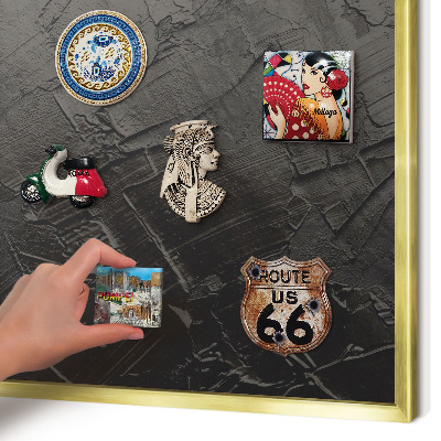 Metal magnet board with a gold frame Textured black