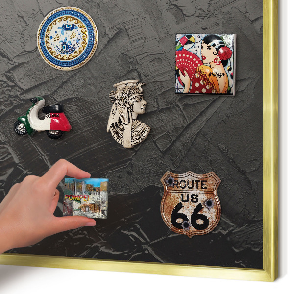 Metal magnet board with a gold frame Textured black