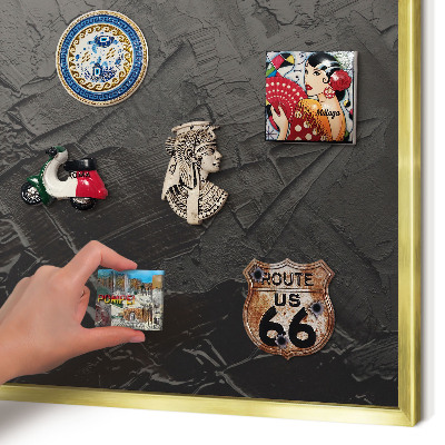 Metal magnet board with a gold frame Textured black