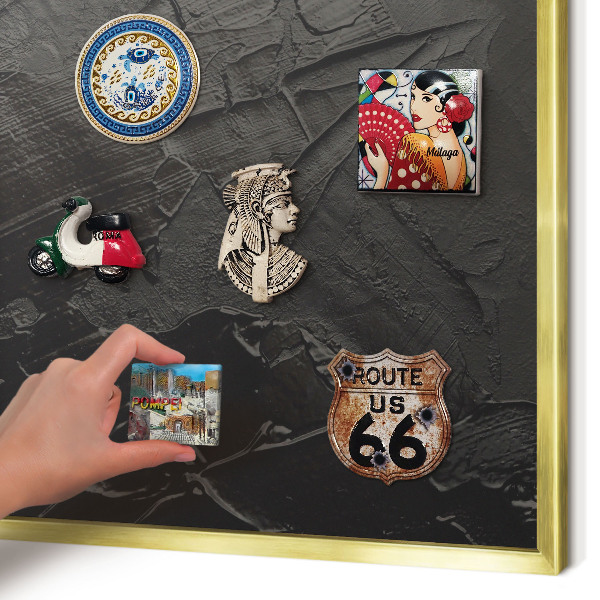 Metal magnet board with a gold frame Textured black