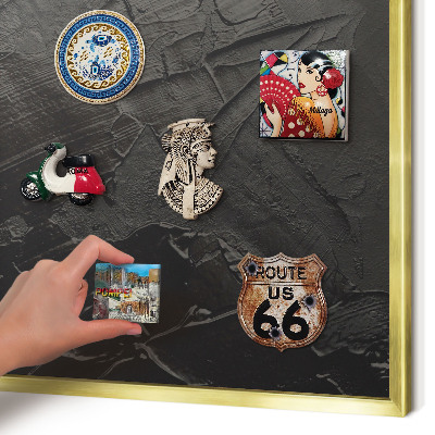 Metal magnet board with a gold frame Textured black