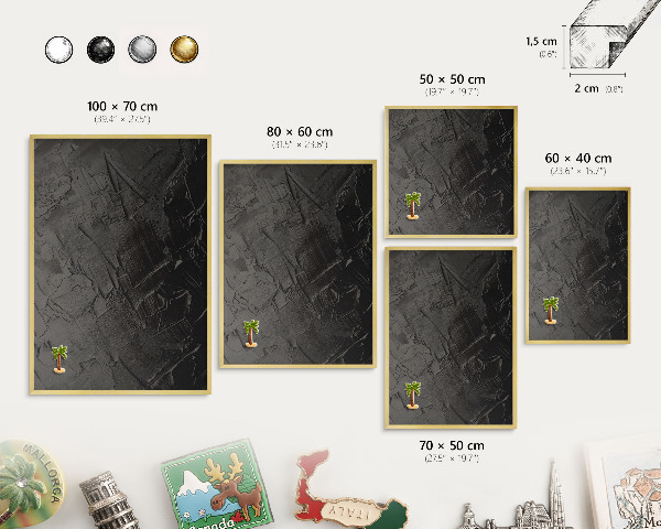 Metal magnet board with a gold frame Textured black