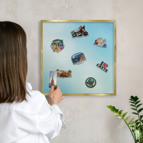 Magnetic board for magnets in a gold frame Blue sky