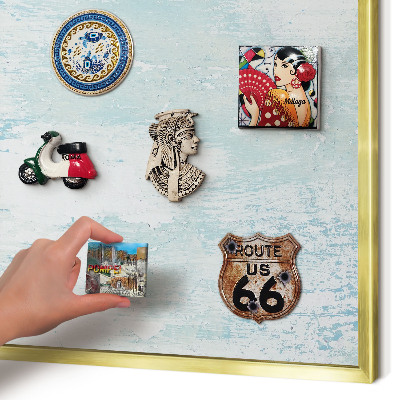 Metal magnet board with a gold frame Pastel abrasions