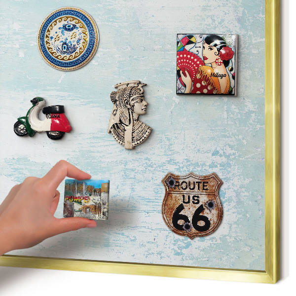 Metal magnet board with a gold frame Pastel abrasions