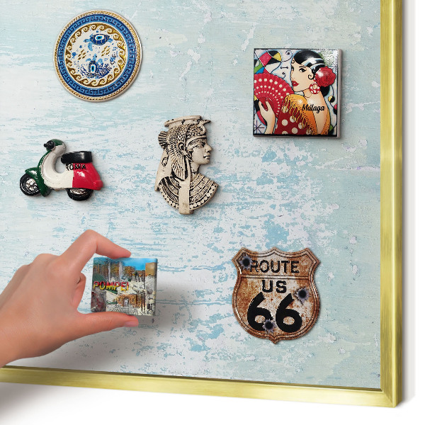 Metal magnet board with a gold frame Pastel abrasions