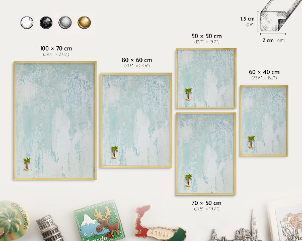 Metal magnet board with a gold frame Pastel abrasions