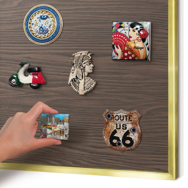 Magnetic board for magnets in a gold frame Natural wood