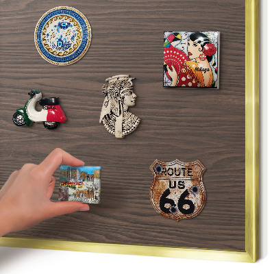 Magnetic board for magnets in a gold frame Natural wood