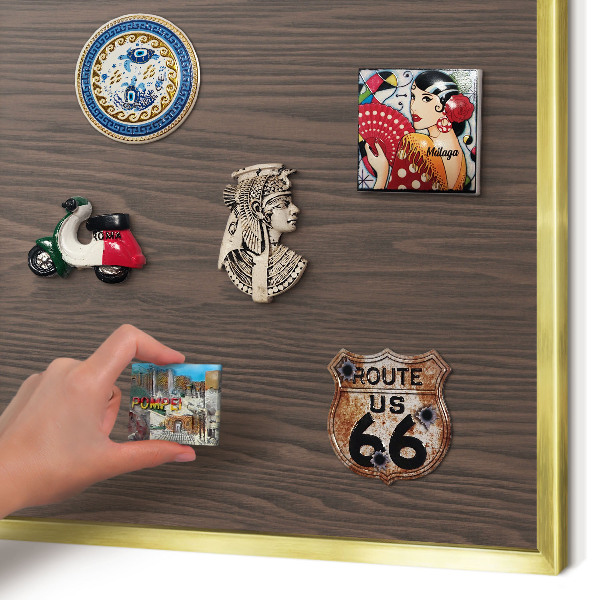 Magnetic board for magnets in a gold frame Natural wood