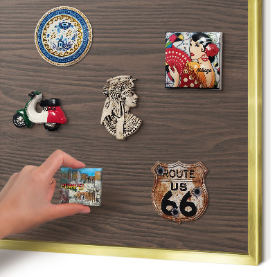 Magnetic board for magnets in a gold frame Natural wood