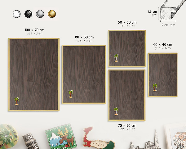 Magnetic board for magnets in a gold frame Natural wood