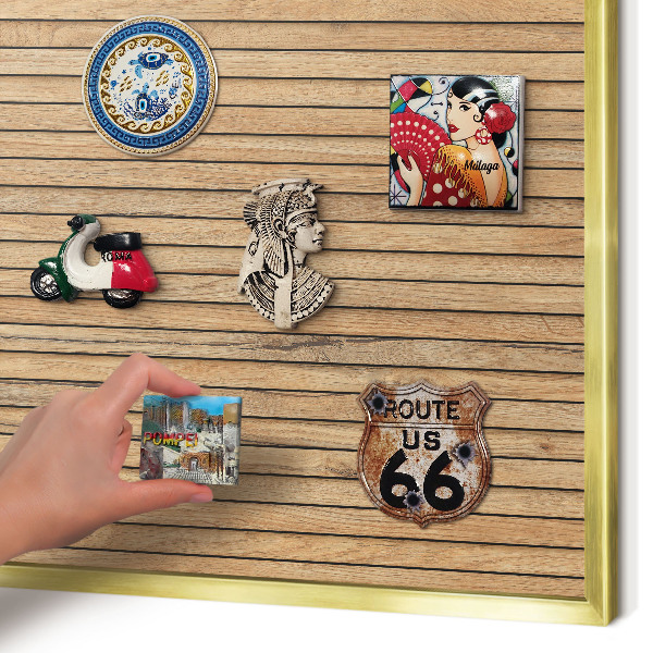 Metal magnet board with a gold frame Wooden boards