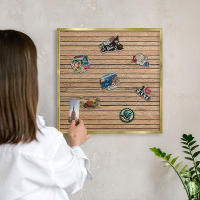 Metal magnet board with a gold frame Wooden boards