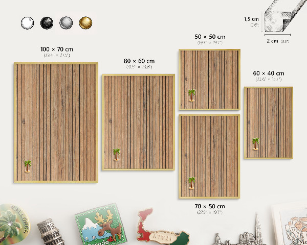 Metal magnet board with a gold frame Wooden boards