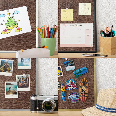 Metal magnet board with a gold frame Brown wood