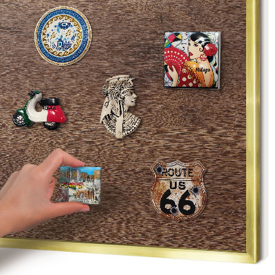 Metal magnet board with a gold frame Brown wood