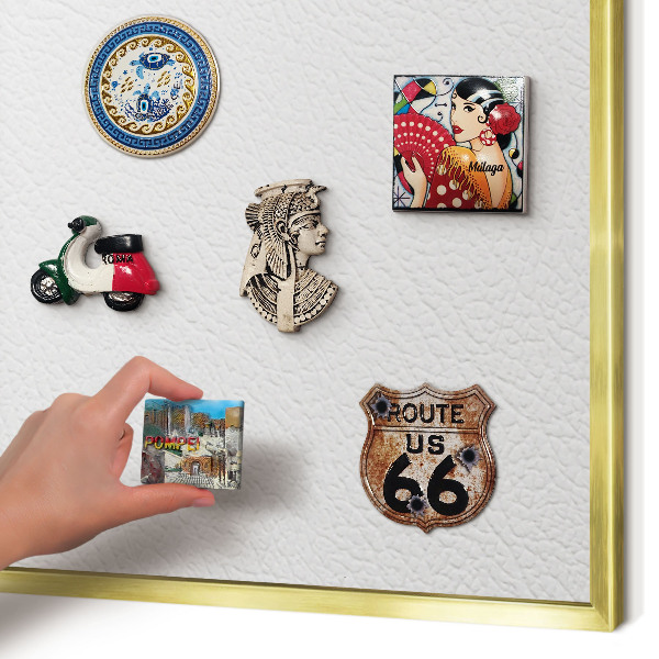 Magnetic board for magnets in a gold frame White texture