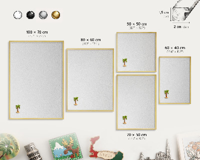 Magnetic board for magnets in a gold frame White texture