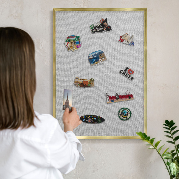 Metal magnet board with a gold frame Subtle elegance