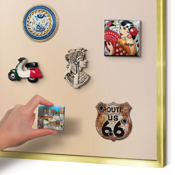 Metal magnet board with a gold frame Soft beige