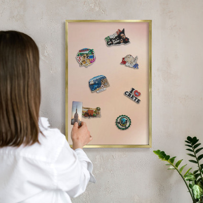 Metal magnet board with a gold frame Soft beige