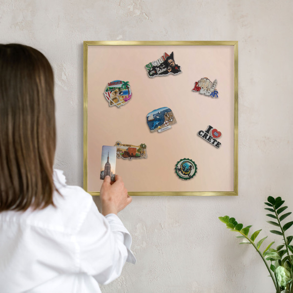 Metal magnet board with a gold frame Soft beige