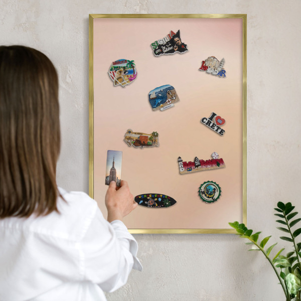 Metal magnet board with a gold frame Soft beige