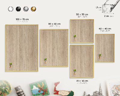 Metal magnet board with a gold frame Wooden background